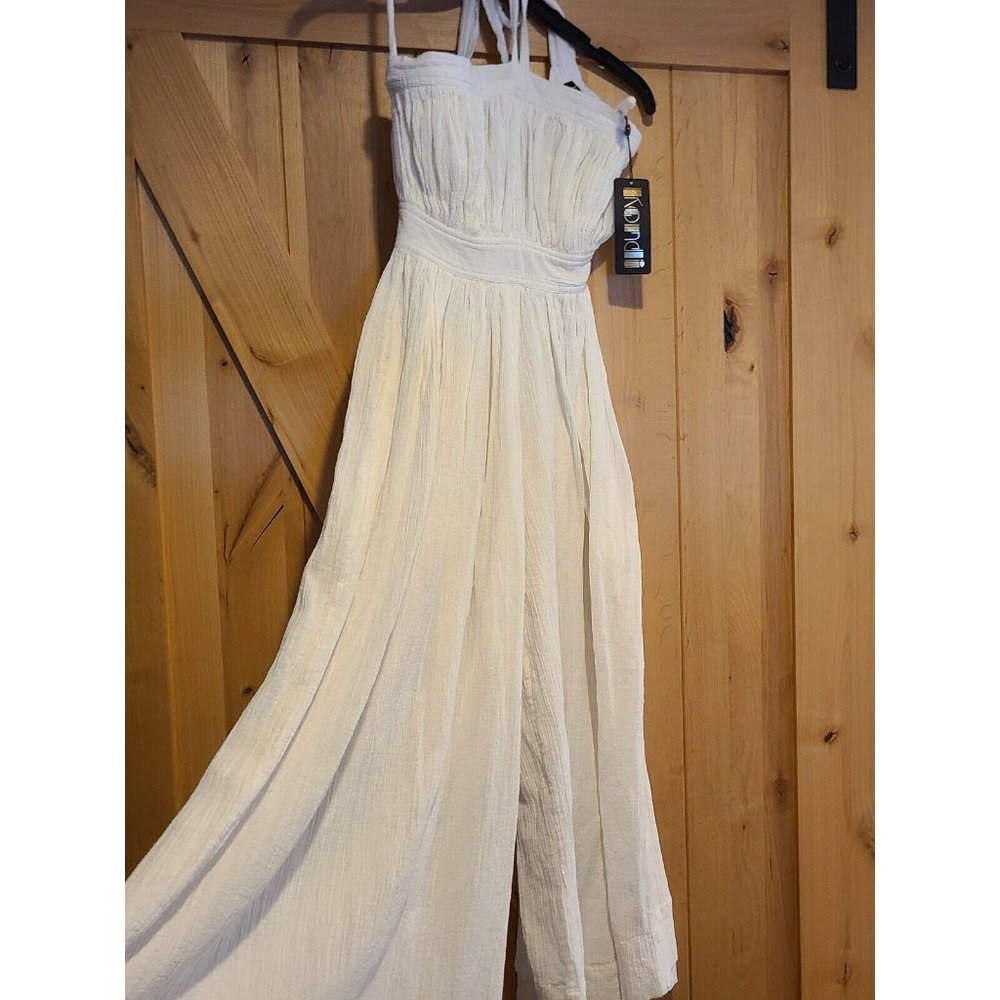 New! Suzie Kondi Sz XS Off White Sleeveless Jumper Gauze Wide Leg Halter Vtg?